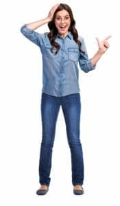 Woman pointing to FairPay calculator link