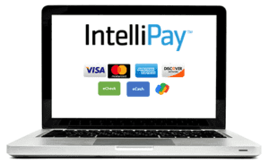 Laptop screen with credit card logos