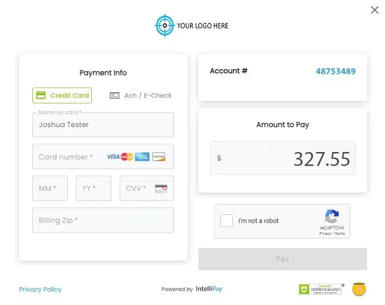 Lightbox terminal showing a government payment of 327.55