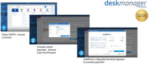 DeskManager online screens featuring IntelliPay lightbox payment solution