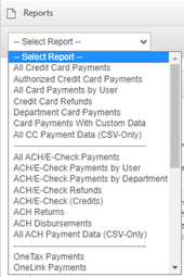 IntelliPay merchant payment processing report drop down menu