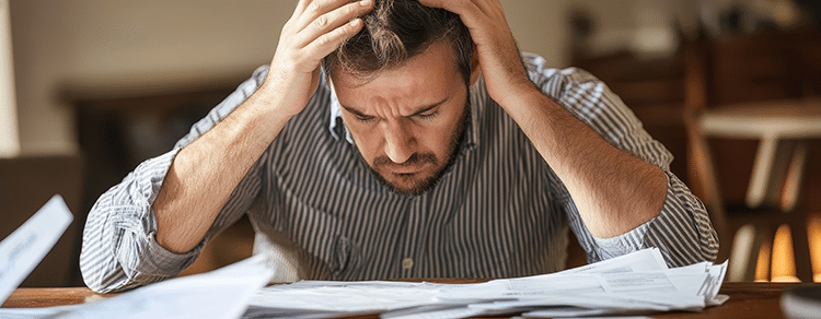 Man holding head contemplating his complicated payment flow. - Intellipay small business owner custom integration blog post