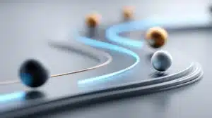 Abstract image showing multiple glowing paths and spheres representing different embedded payment integration routes and options