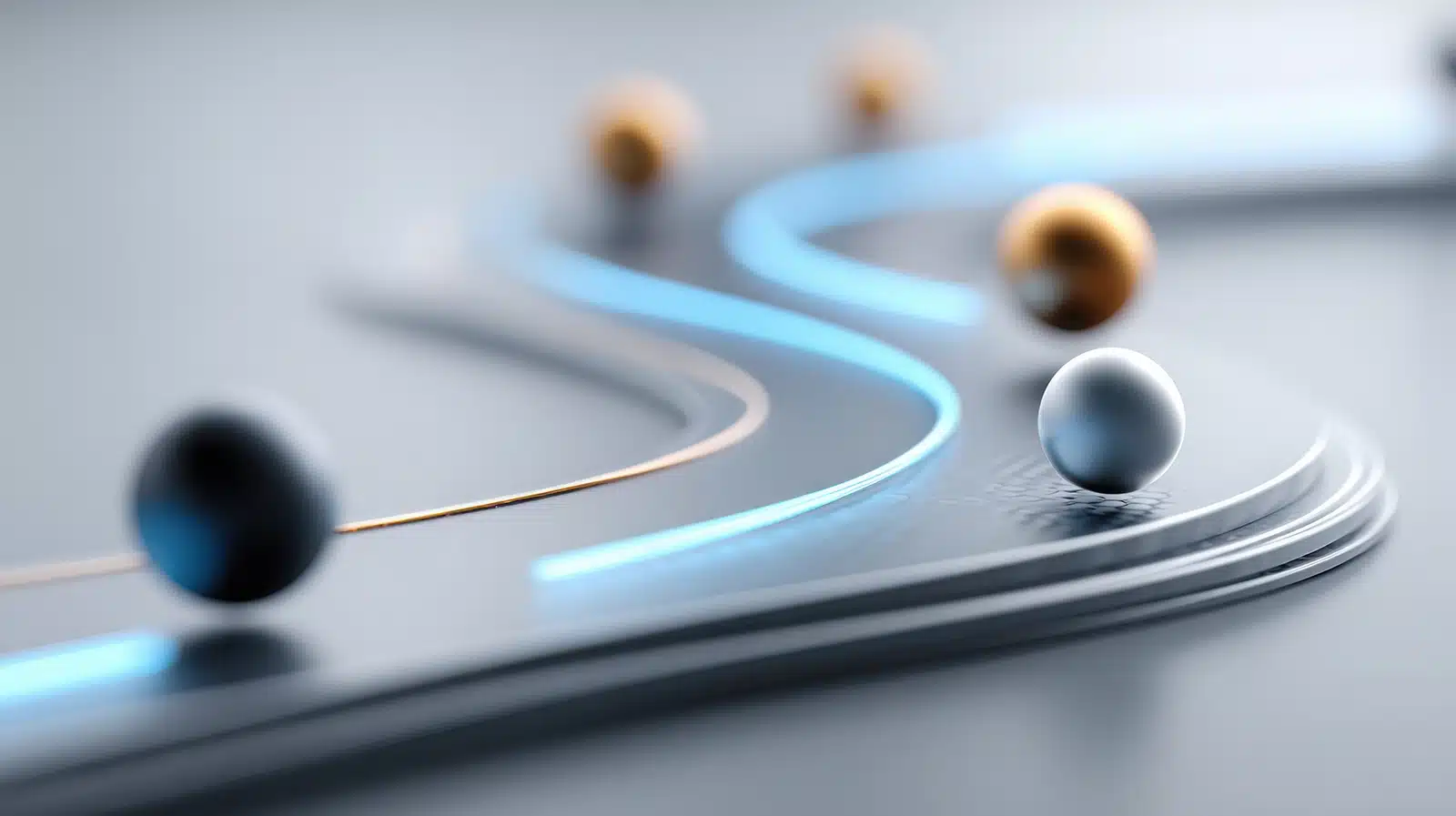 Abstract image showing multiple glowing paths and spheres representing different embedded payment integration routes and options