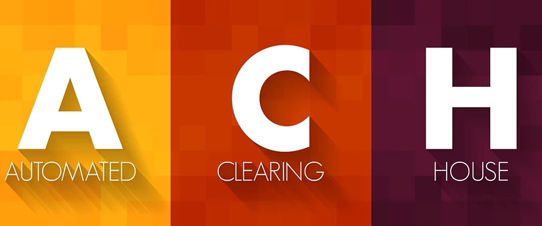 ACH acronym graphic showing Automated Clearing House letters A, C, H on orange, red, and purple background tiles