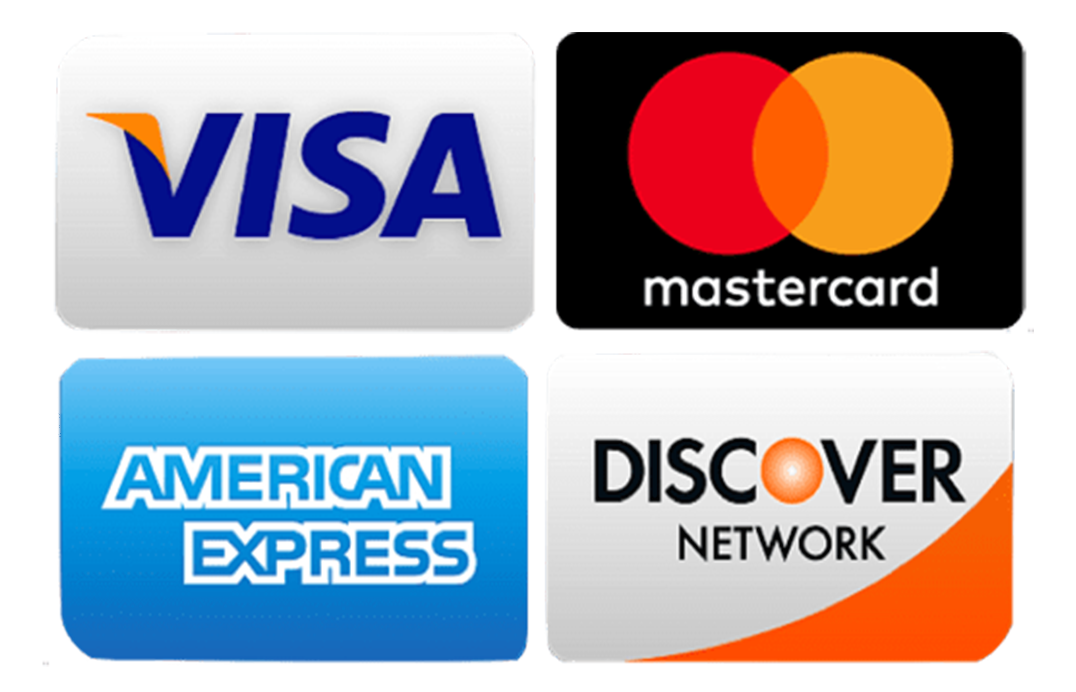 Accepted payment methods: Visa, Mastercard, American Express, and Discover Network
