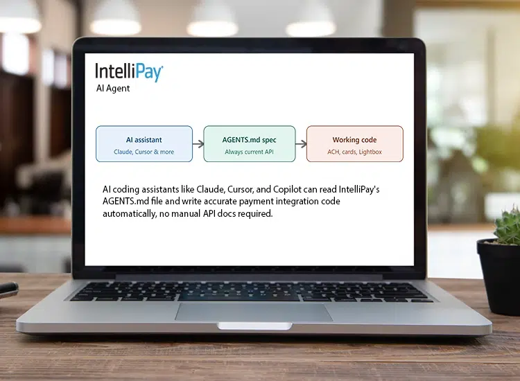 Intellipay ai agent integration agents Md for claude cursor copilot intellipay AI coding assistant reading IntelliPay's AGENTS.md file to generate payment integration code for ACH, cards, and Lightbox